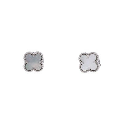 Van Cleef & Arpels Sweet Alhambra Stud Earrings 18K White Gold and Mother of