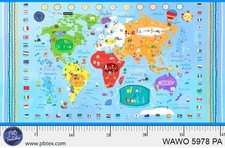 24" X 44" Panel What a World World Map Panel Continents Cotton Fabric D655.17