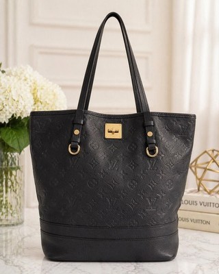 Louis Vuitton Empreinte Leather Tote Black LV Monogram Shoulder Bag Gold HD