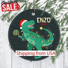 Personalized Dinosaur Christmas Lights Ornament, Custom Name 2023 Gift For Ki...
