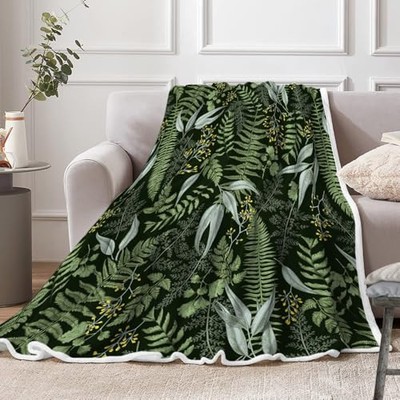 Olive Green Throw Blanket, Vintage Style Rural Eucalyptus Plant Natural 