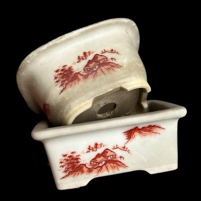 Japanese Bonsai pot SETO ware SOMETSUKE AKA-E Rectangular Small W8.7cm 2-piece