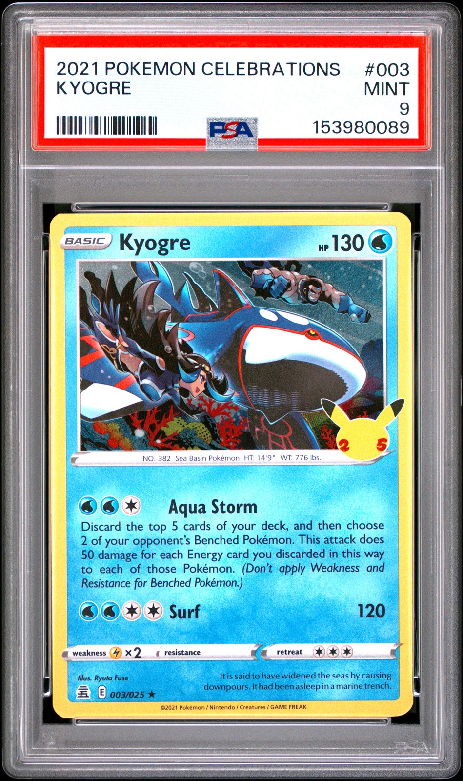 2021 POKEMON CELEBRATIONS #003 KYOGRE PSA 9