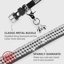 Cat Collar Bling Diamond Bells, Black, 6-8", for Kitten Small Puppy