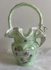 Fenton Art Glass Basket - Hand-Painted Floral -Delra Cutshaw & George Fenton
