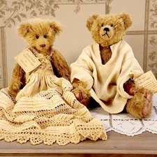 2 VTG Artist Hand Crafted Mohair Teddy Bears Jointed Shoe Button Eyes 12" & 14"