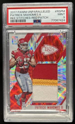 2017 Unparalleled Patrick Mahomes II Rookie Stitches Patch Red RC #/10 PSA 9