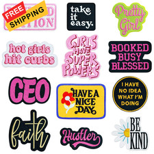 12 Pcs Phrase Iron On Patches for Hats Embroidered Sew on Patch multi