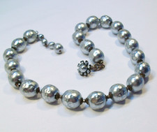 Vintage Signed MIRIAM HASKELL Faux Baroque Silver Blue Pearl Strand Necklace