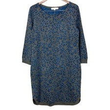 Loft Wool Blend Sweater Dress Women’s Size L Leopard Print Knee Length Soft Knit