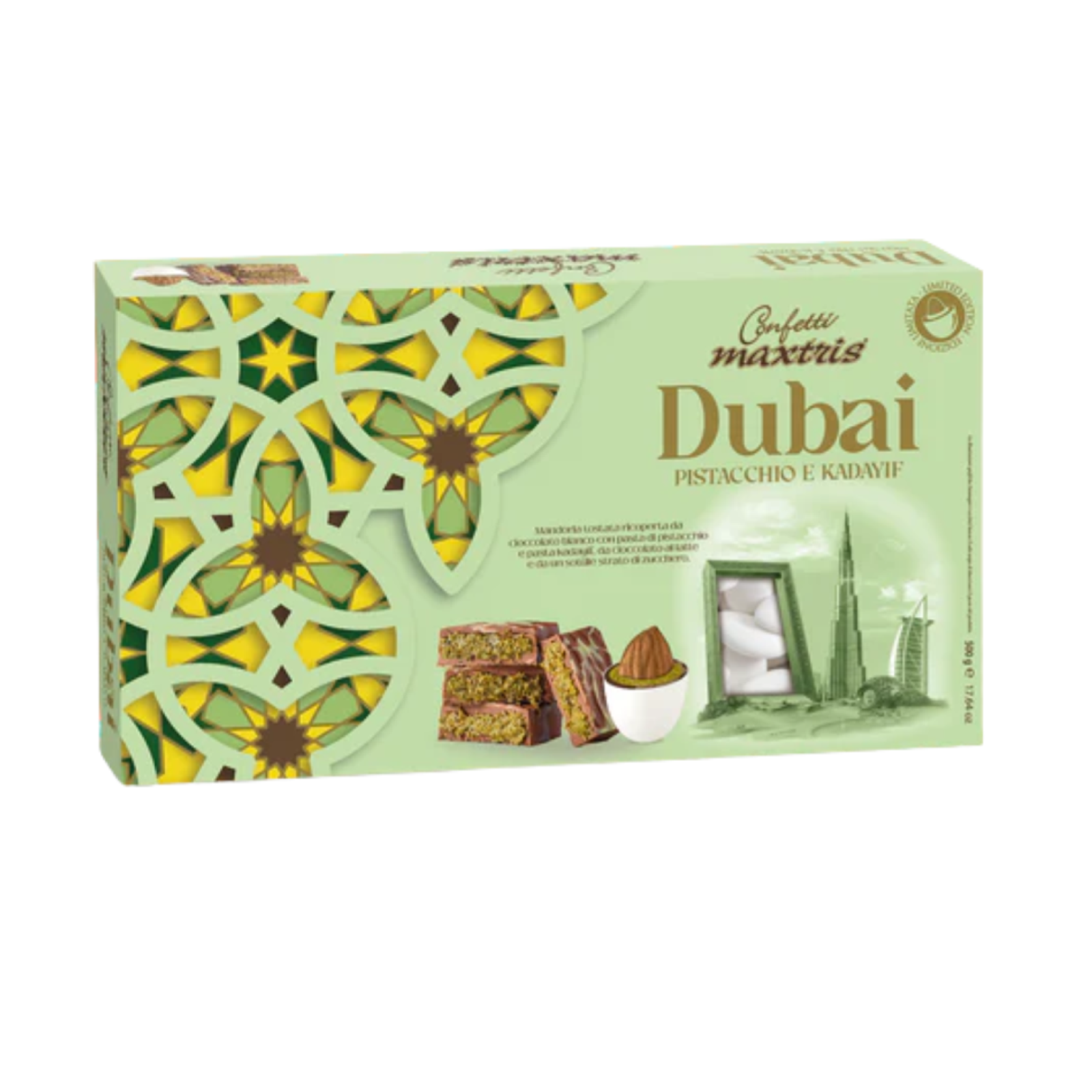 Confetti Maxtris Dubai Pistacchio e Kadayif Mandorla Tostata Bianco 500 g