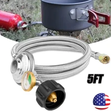 5FT Propane Hose Regulator with Gauge for Most LP Gas Grill, Heater, 3/8" Female