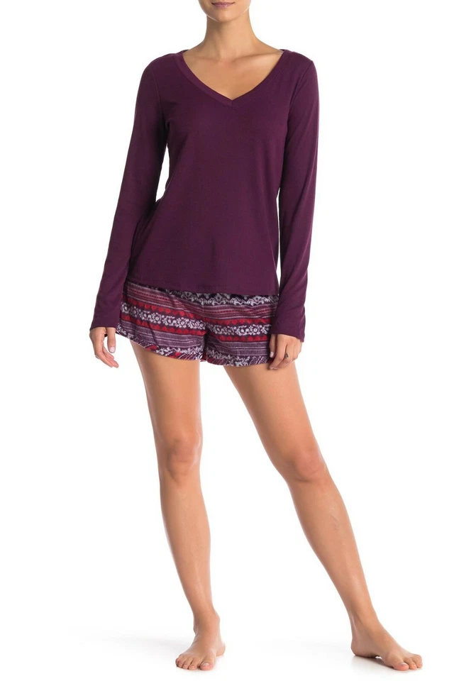 Conjunto de pijama Maidenform para mujer camiseta de punto acanalado y pantalones cortos de lana Foto 2 de 4