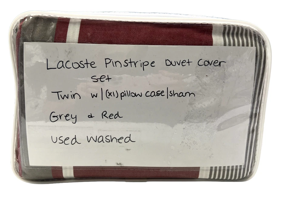 Juego de funda nórdica Lacoste a rayas doble algodón 2 piezas gris y rojo usada con defectos Foto 2 de 4