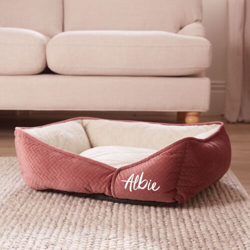 Personalised 'Albie' Dog Bed Orthopaedic Faux Fur Non-slip Soft Pet Sofa Basket - Afbeelding 1 van 6
