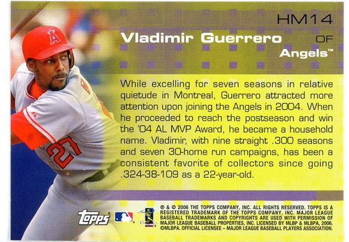 2006 Topps Hobby Masters Insert #HM14 Vladimir Guerrero - Picture 2 of 2