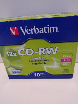 Verbatim CD-RW Discs w/Slim Jewel Cases, 700MB/80min, 9 Discs (VER95156)