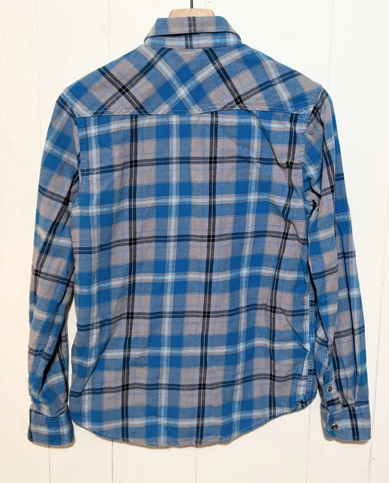 Camisa de filtro para hombre M azul a cuadros perla franela a presión manga larga vaquero occidental Foto 2 de 4