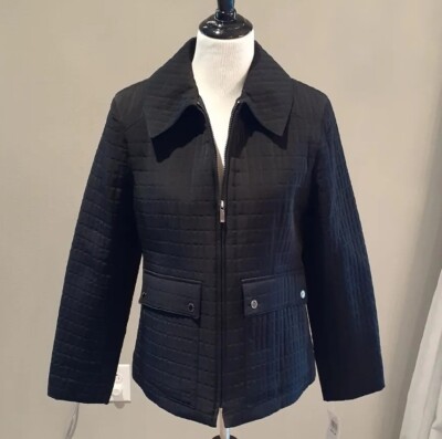 Anne Klein M Quilted Black Coat With Collar NWT