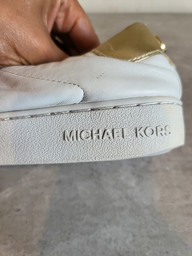 Michael Kors Women's White Gold Leather Sneakers Shoes Size 4 - Picture 3 of 12