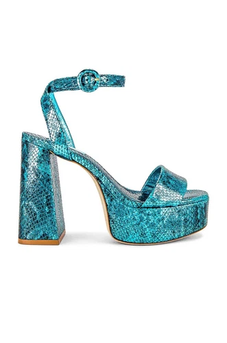 $350 LARROUDE DOLLY PLATFORM SANDAL AQUA SNAKE LEATHER STRAPPY 5 (DB16)