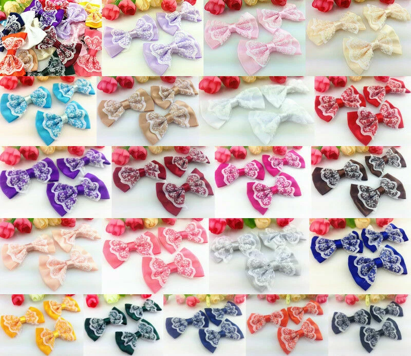 DIY 100pcs 32x28MM Satin Ribbon lace BOW Appliques/craft/Wedding decoration - Image 1 of 3