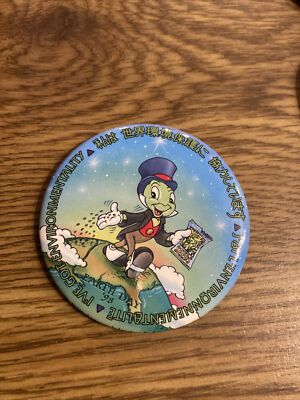 Vintage 3'' Disney Pinback Earth Day '98 Jiminy Cricket
