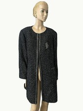 Nwt Tahari Arthur Levine Navy-gold Collarless Decorative Chain Coat Size 18w