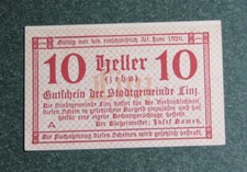 10 Heller Notgeld Banknote Linz Austria 1920 UNC Mehl FS 529a