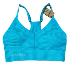 Victorias Secret PINK Active Seamless Lined  Padded Gym Sport Bra Blue Large New