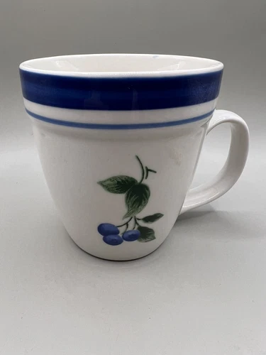 L.L. Bean Blueberry Pattern Ceramic Coffee Mug, Classic, Retired, 16 oz