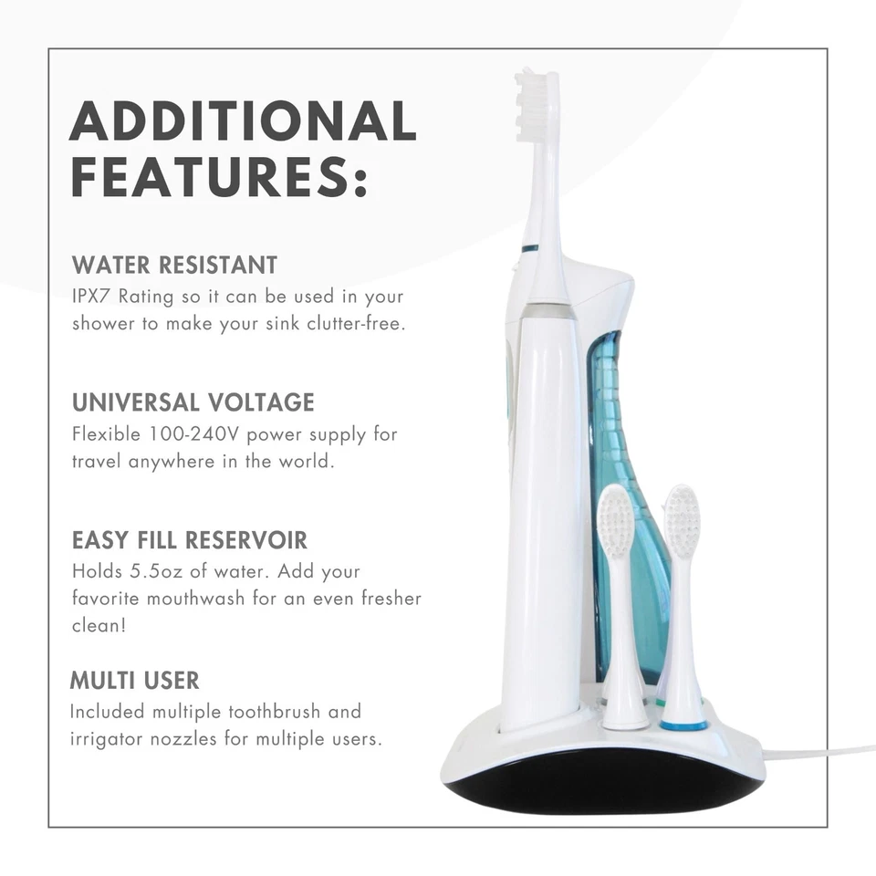 Electronic Poseidon Irrigator and Toothbrush Combo Rechargeable Sonic W/ Charger - Image 3 of 4