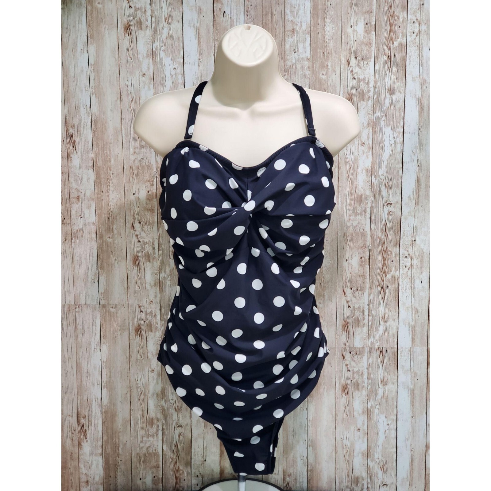 BPC Selection Bonprix Black & White Polka dot Shaper Swimsuit sz 14 365