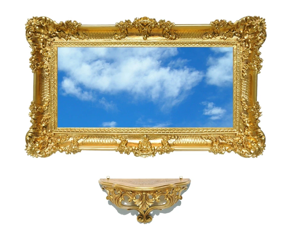 IDEA CASA SET CONSOLLE + SPECCHIO GRANDE CM 96X56 IN STILE BAROCCO VENEZIANO FINTO VINTAGE
