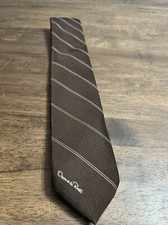 Vintage Oscar De La Renta Tie Silk Blend Brown Stripes Mens Made In USA