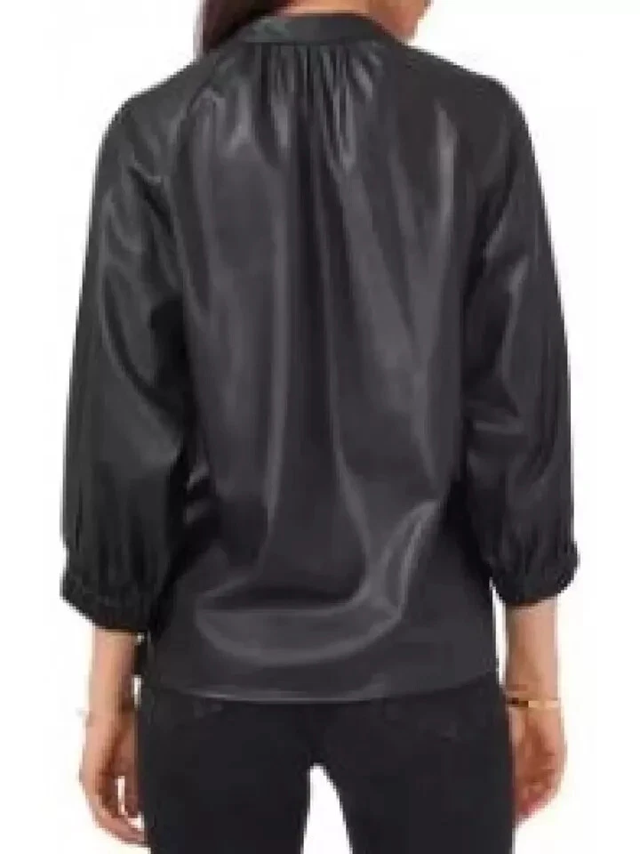 Black Stylish Leather Genuine Handmade Lambskin Formal Top Women Casual Party - Image 2 of 4