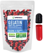 Size 1 Black/Red Empty Gelatin Capsules Gelcaps Pills Kosher Caps