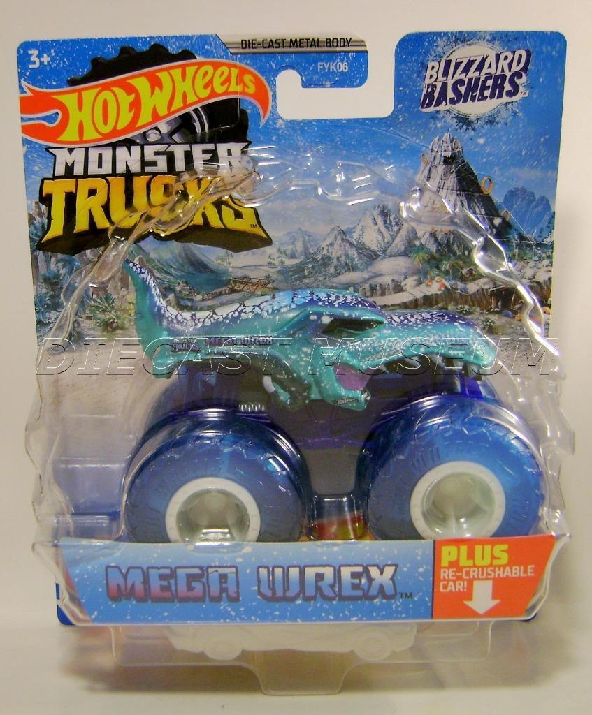 Hot Wheels Monster Red Truck Mega Wrex Dinosaur T Rex 1:64 SILVER W/ BLUE  TIRES