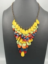 ZAD Colorful Enamel And Metal Teardrop Bib Statement Necklace