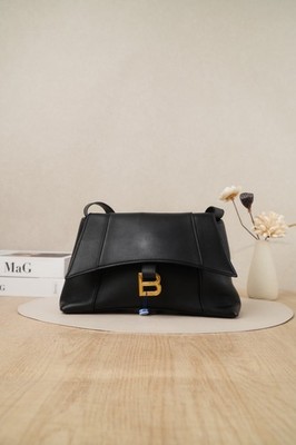 Balenciaga Downtown Small Shoulder Bag Black Calfskin Gold HW Curved Base