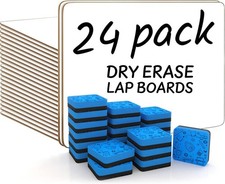 24 Double-Sided 9x12 Dry Erase Lapboards with 24 Erasers Freestanding