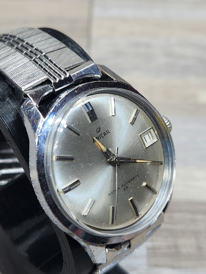Montre Enicar Automatique Chevalier 25 Rubis - Cadran Blanc Acier Inox - Années 80 - Occasion Homme