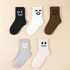 5 pairs of cute emoji-patterned socks, basic style children's sports socks, suit