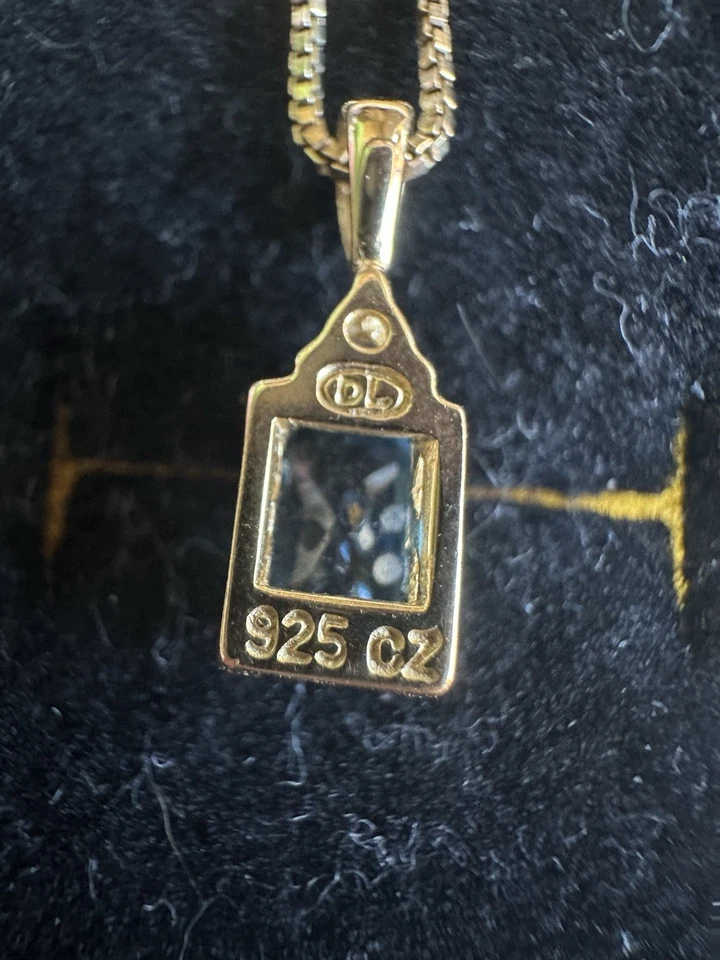 Elegant Gold Necklace with Simulated Blue Topaz and Cz Gemstone Pendant 18 inch - Image 4 of 4