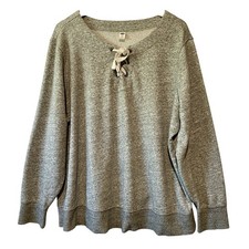 Old Navy Sweatshirt Pullover Womens Size XXL Heather Gray Lace Up Neckline