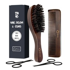 Hair Brush And Comb Set For Men-Boar Bristle Hair Brush,Beard & Wave Brush,Fi...