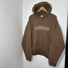 Vintage 2000s Brown Adidas Hoodie Embroidered Logo Baggy Sweatshirt Y2K Size L