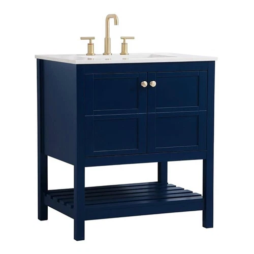 Elegant Decor Theo 30" Steel and Solid Wood Single Bathroom Vanity in Blue - Picture 1 of 8