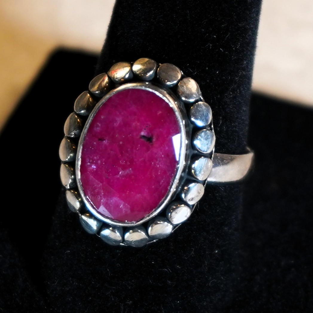 Sterling Silver Large Oval Ruby Gemstone Ring - image 1