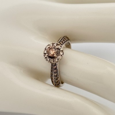 LeVian Schokolade & Vanille Diamant Halo Verlobungsring 14k Weißgold Größe 7